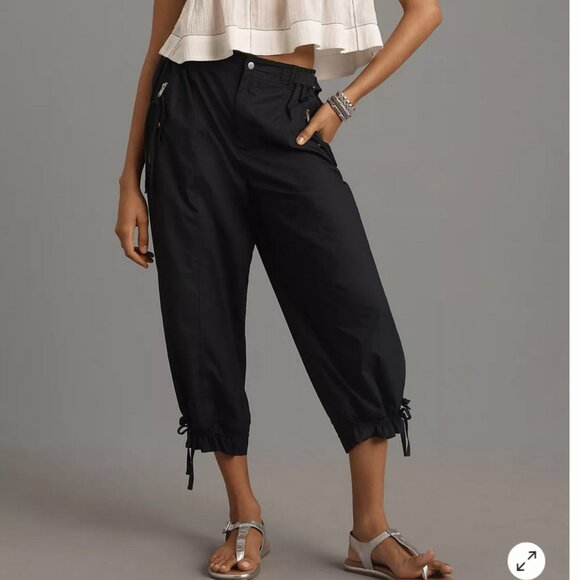 NWT Anthropologie Cropped Parachute Pants, Black, Size Small - Picture 1 of 2